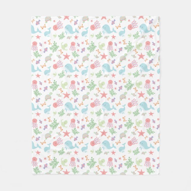 Kawaii under Sea Baby Shower-Neutralten Pastel Fleecefilt (Framsidan)