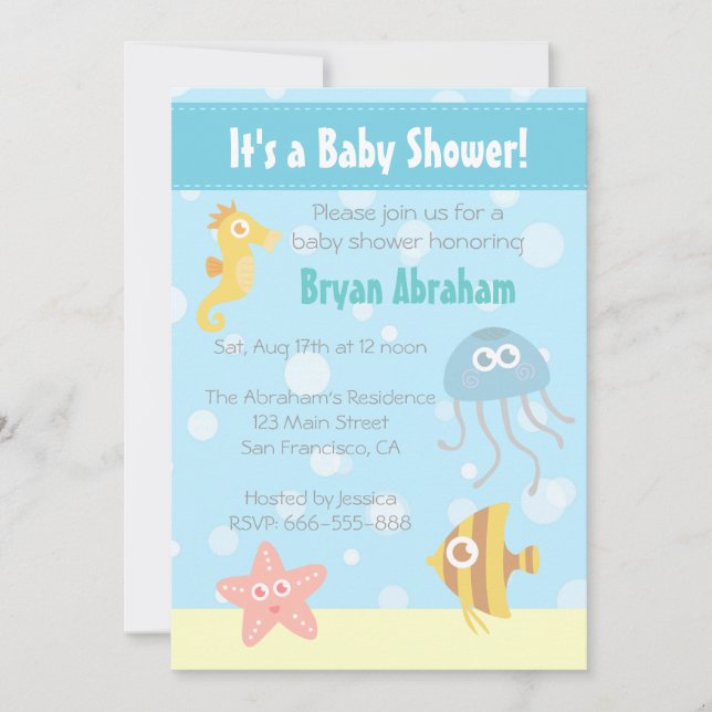 Kawaii Underwater-tema Baby Shower-inbjudan Inbjudningar (Framsida)