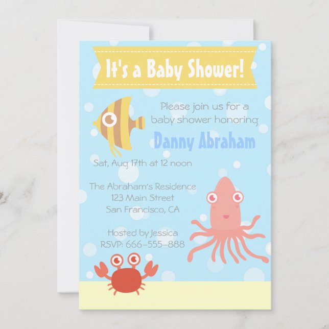 Kawaii Underwater-tema Baby Shower-inbjudan Inbjudningar (Framsida)