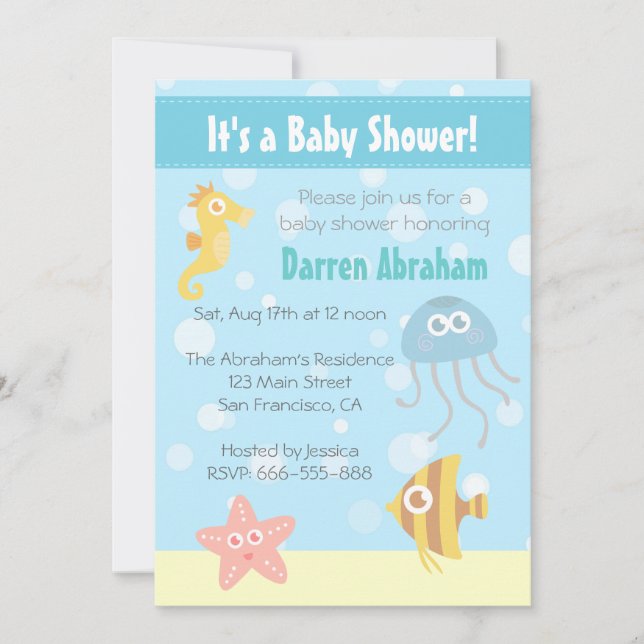 Kawaii Underwater-tema Baby Shower-inbjudan Inbjudningar (Framsida)