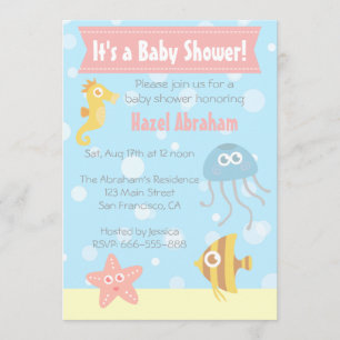 Kawaii Underwater-tema Baby Shower-inbjudan Inbjudningar