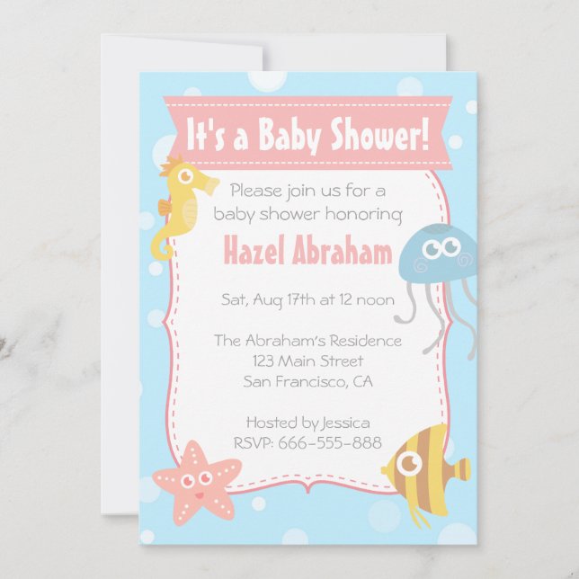 Kawaii Underwater Theme Baby Shower Inbjudan (Framsida)