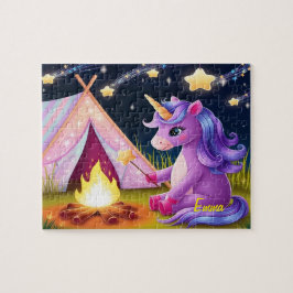 Kawaii Unicorn Camping Under Starry Sky Pussel