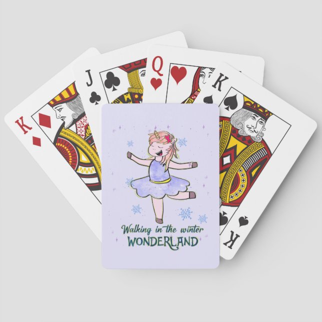 Kawaii Unicorn | Gå under vinter Casinokort (Baksidan)