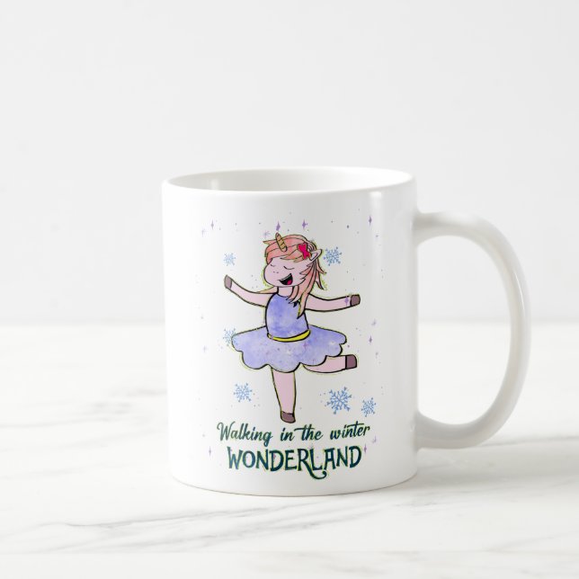 Kawaii Unicorn | Gå under vinter Kaffemugg (Höger)