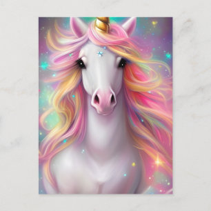 Kawaii Unicorn, grå, finare Vykort