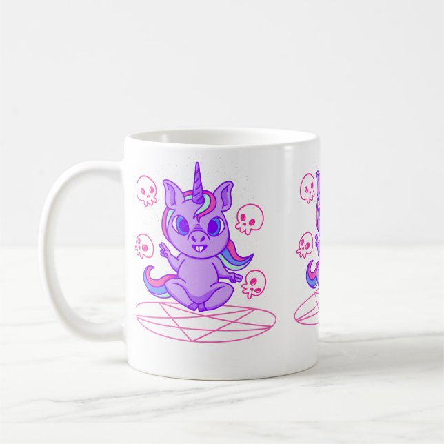 kawaii Unicorn pentagram-döskallar Kaffemugg (Vänster)