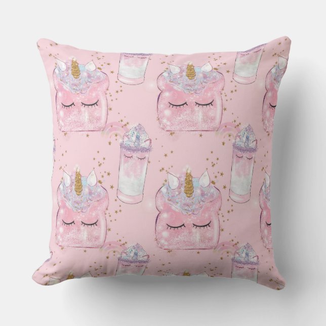 Kawaii Unicorn Toast & Milkshake - Pastel Kudde (Framsida)