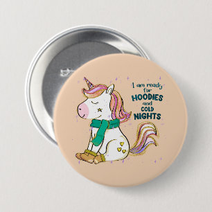 Kawaii Unicorn Vinter och hus Knapp