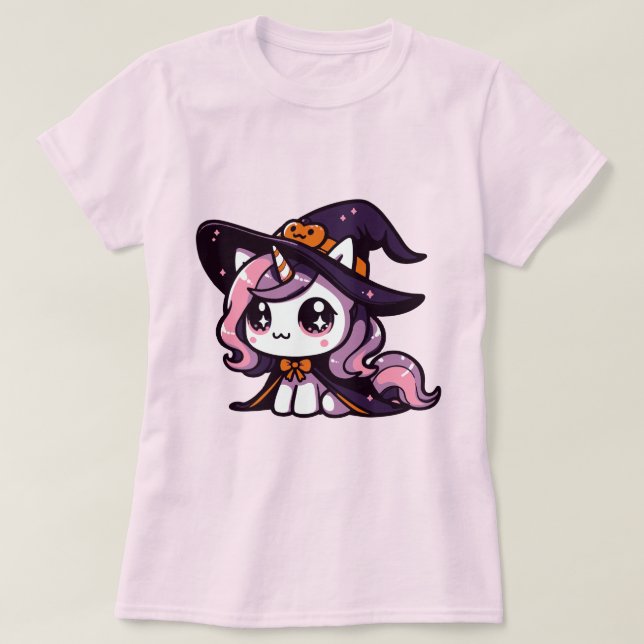 Kawaii Unicorn Witch Cute Halloween Fantasy Art T Shirt (Design framsida)