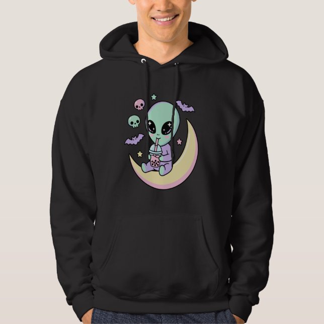 Kawaii utomling dricker Bubble Tea Pastell Goth Må Hoodie (Framsida)