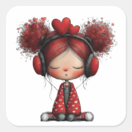 Kawaii Valentine Character 3 Inch Sticker – Cute L Fyrkantigt Klistermärke