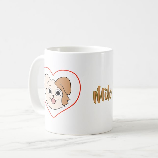 Kawaii Valp Hund Hjärtmugg - Hundälskarepresent Kaffemugg (Framsida vänster)