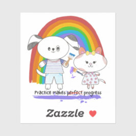 Kawaii valp & kattunge Practice gör framsteg Klistermärken