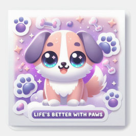 Kawaii Valp Livet är Bättre med Tassar Söt Hund Fyrkantigt Klistermärke