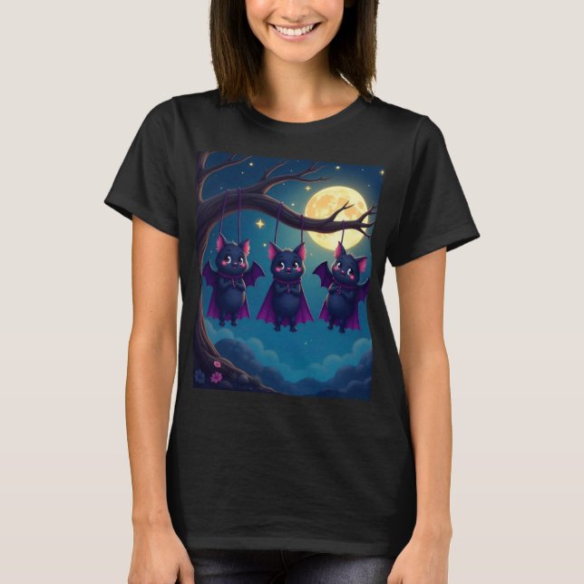 Kawaii Vampyre Fladdermus i nattetid 🌙 🦇 T Shirt (Framsida)