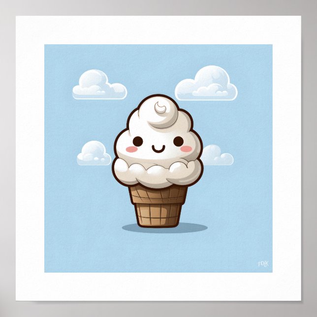 Kawaii Vanilla Ice Cream Cone Poster (Framsidan)