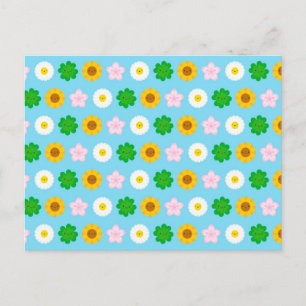 Kawaii vår blommor (blått) vykort