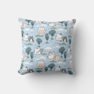 Kawaii Vår Cats Nature Mönster Kudde
