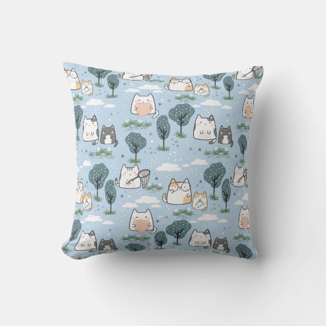 Kawaii Vår Cats Nature Mönster Kudde (Framsida)