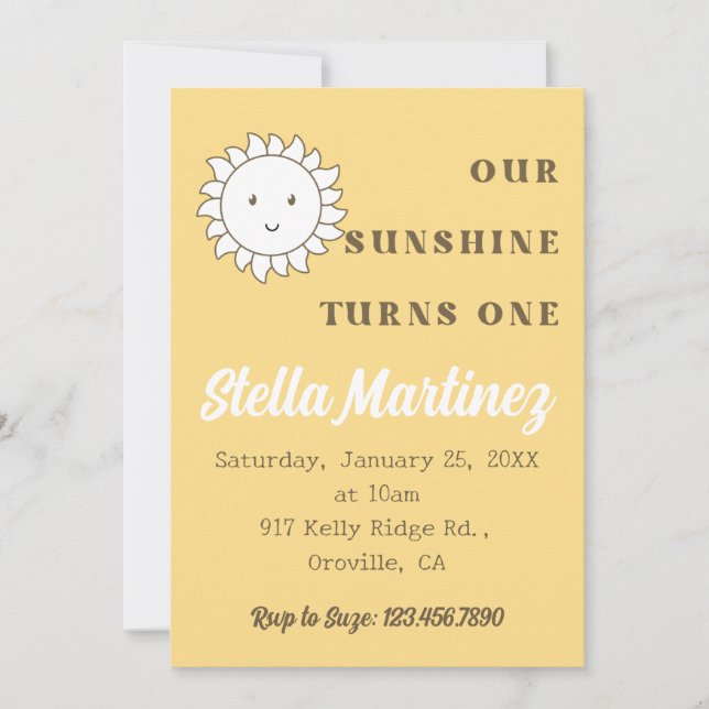 Kawaii Vår Sunshine Girl's 1st Birthday Inbjudningar (Framsida)
