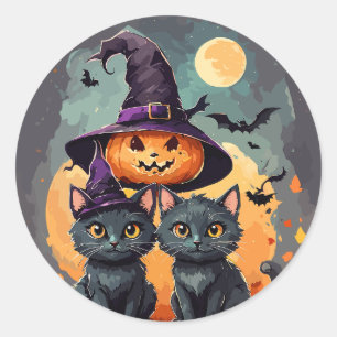 Kawaii vattenfärgen svarta katter Happy halloween Runt Klistermärke