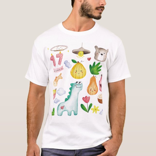 Kawaii vattenfärgsdoodlar, dekal redo. t shirt (Framsida)