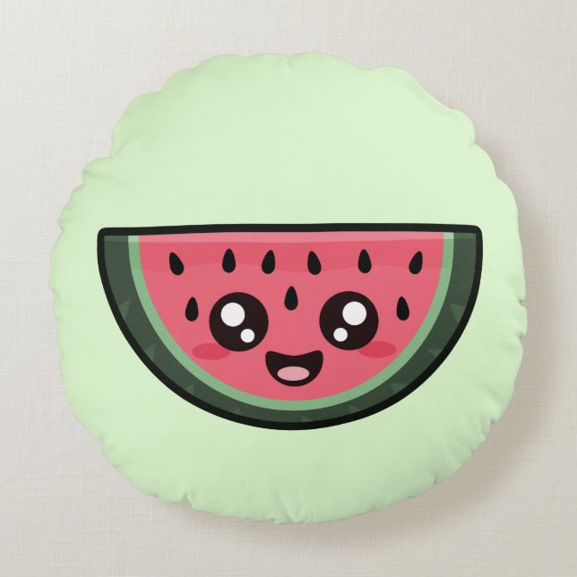 Kawaii vattenmelon rund kudde (Framsidan)