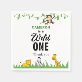 Kawaii Vild Ett födelsedag Safari Jungle Animals Pappersservett