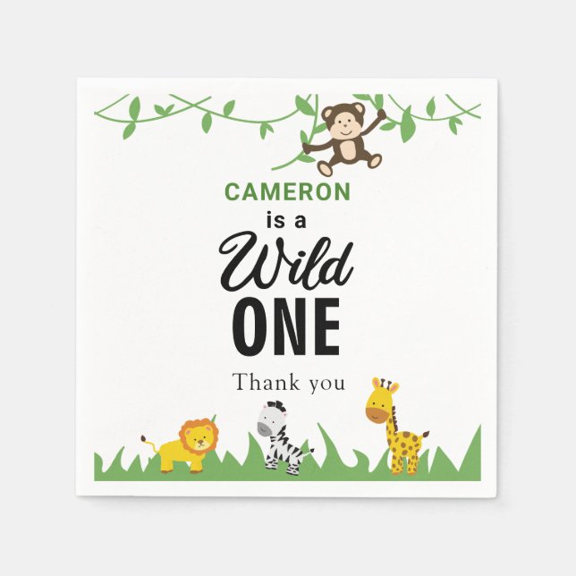 Kawaii Vild Ett födelsedag Safari Jungle Animals Pappersservett (Framsidan)