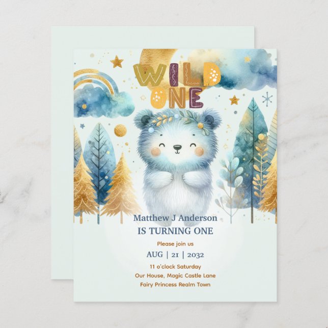 Kawaii VILD ONE 1st Birthday Boys BEAR Woodland (Fram/baksida)