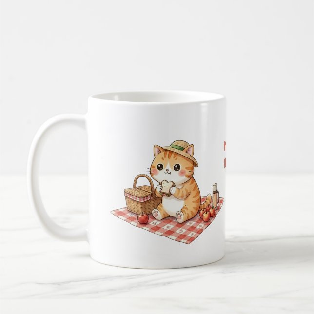 Kawaii Vintage Ginger Katt Picknick Mugg (Vänster)