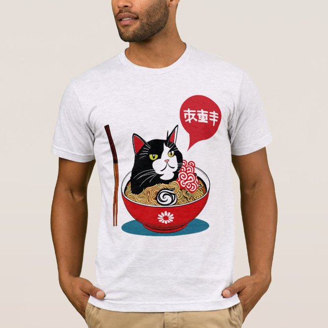 Kawaii Vintage Stil Japenese Ramen Cat T Shirt (Framsida)