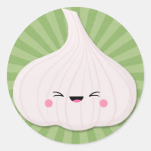 Kawaii vitlökkula på gröna Starburst Runt Klistermärke