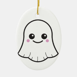 Kawaii vitspöke julgransprydnad keramik