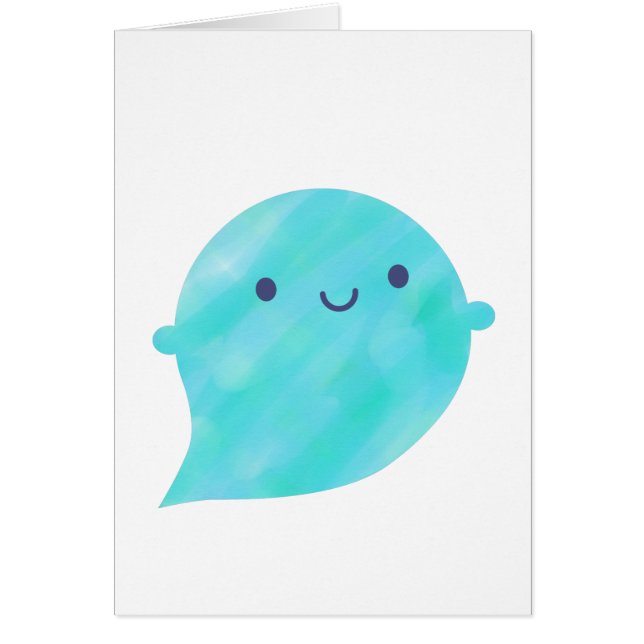 Kawaii Watercolor Ghost (Ocean) Hälsningskort (Framsidan)