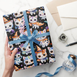 Kawaii Watercolor Halloween Häx Katter Presentpapper