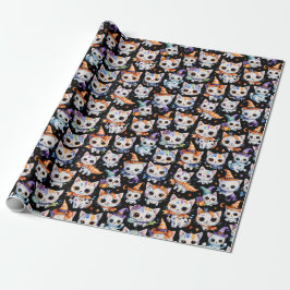 Kawaii Watercolor Halloween Witch Kittens Presentpapper