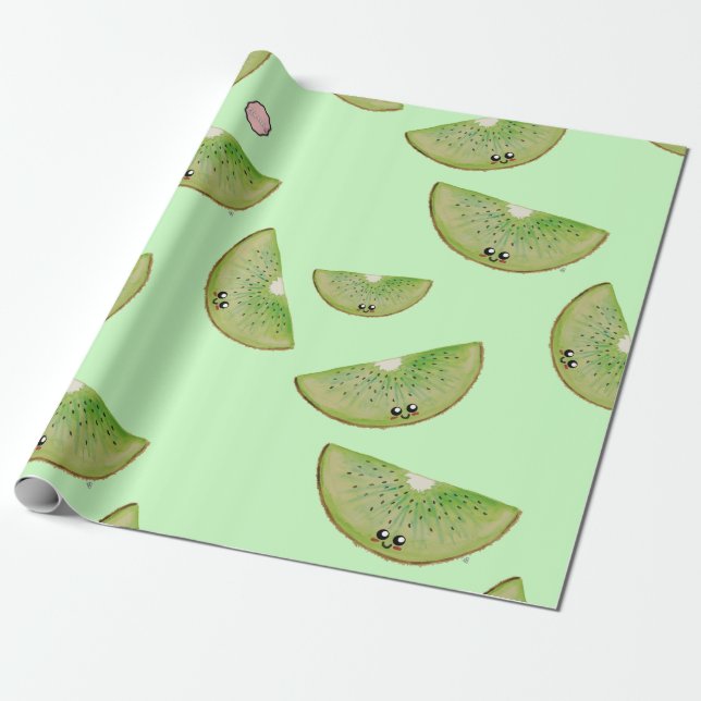 Kawaii Watercolor Kiwi Presentpapper (Utrullad)