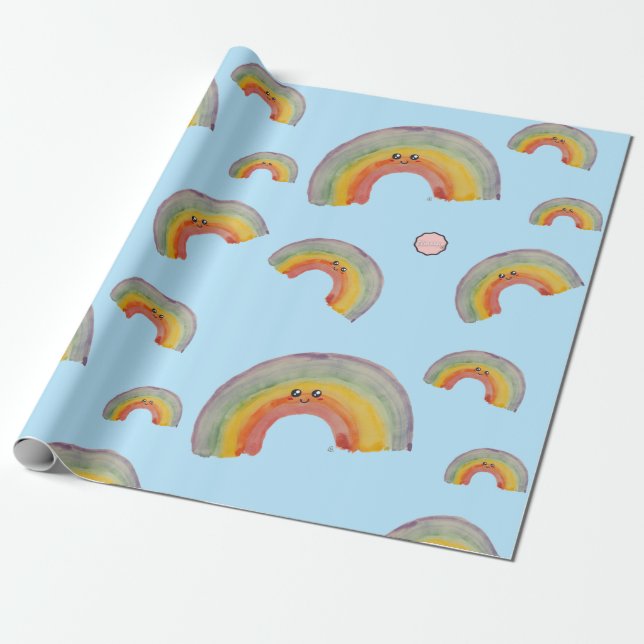 Kawaii Watercolor Rainbow Presentpapper (Utrullad)