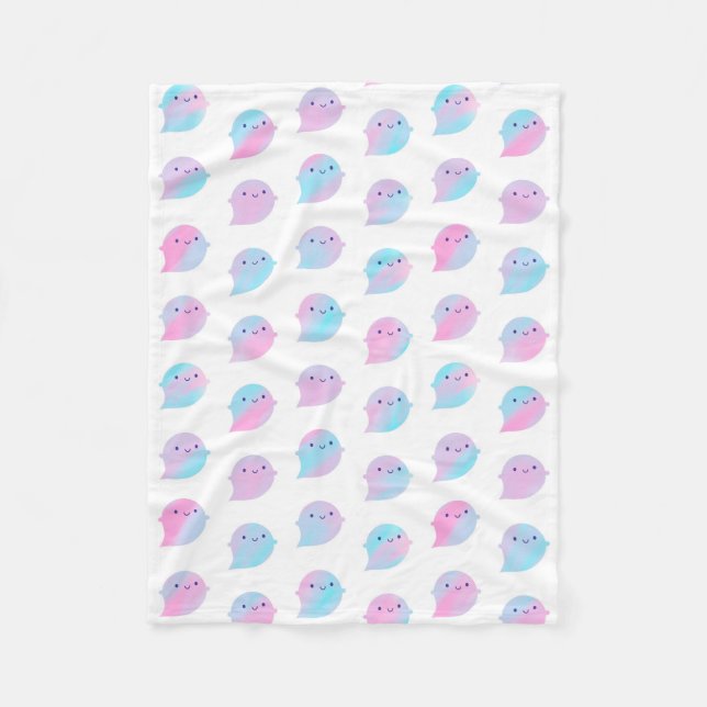 Kawaii Watercolor Spöken Fleecefilt (Framsidan)