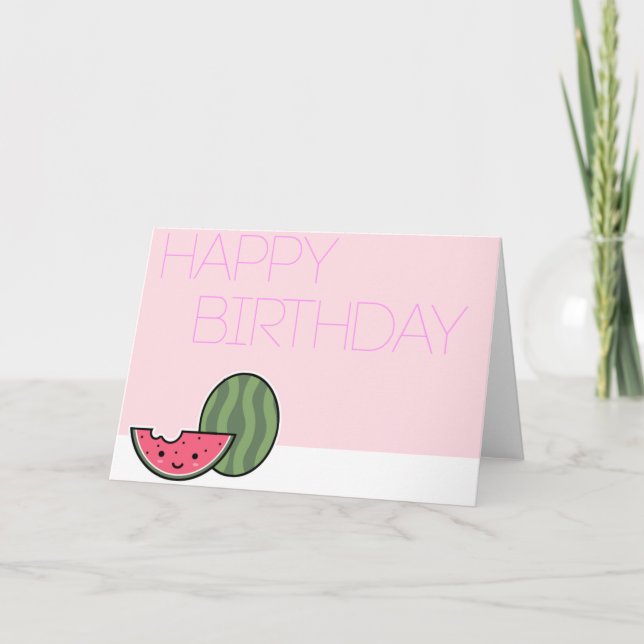 Kawaii Watermelon Birthday Card! Kort (Framsida)