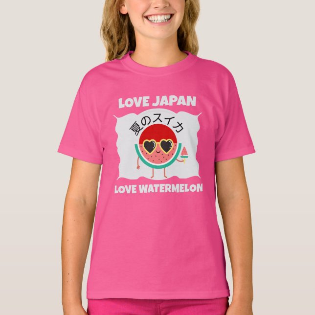 Kawaii WATERMELON KÄRLEK JAPAN Cute Summer Fruit T Shirt (Framsida)