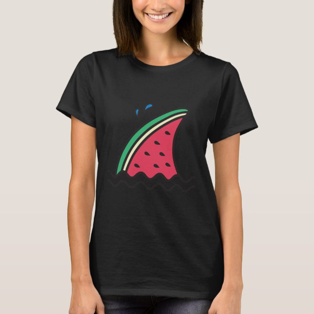 Kawaii Watermelon Shark Fin Funny Family Summer Va T Shirt (Framsida)