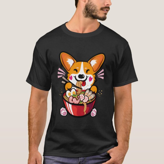 Kawaii Welsh Corgi äter Ra T Shirt (Framsida)