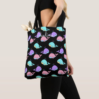Kawaii Whale Mönster anpassat svart Tygkasse