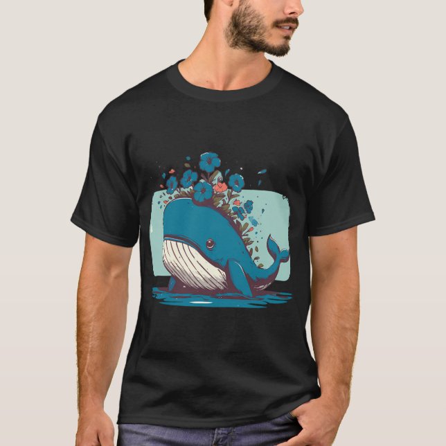 Kawaii Whale och Petunias Garden T-Shirt (Framsida)
