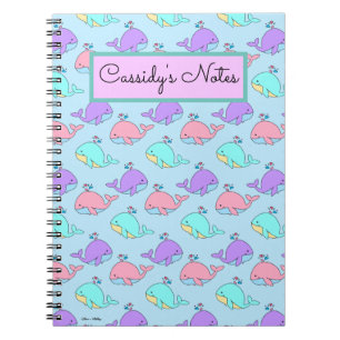 Kawaii Whale Pattern Blue Anteckningsbok