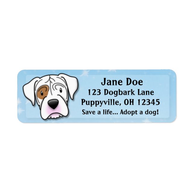 Kawaii White Boxer Returadress Etikett (Framsidan)