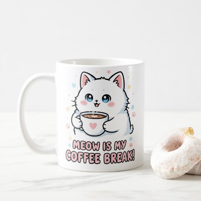 Kawaii White Cat Coffee Mug Kaffemugg (Med munk)